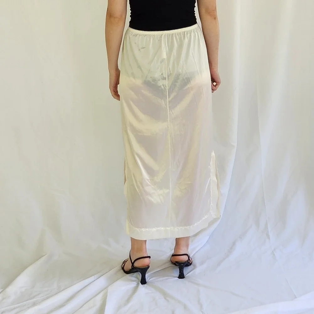 70s/80s White Nylon Maxo‎ Slip Skirt - Picture 3 of 4